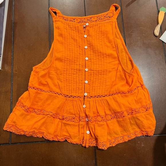 Free People Vibrant Orange Sleeveless Top with Lace Details - Picture 2 of 3